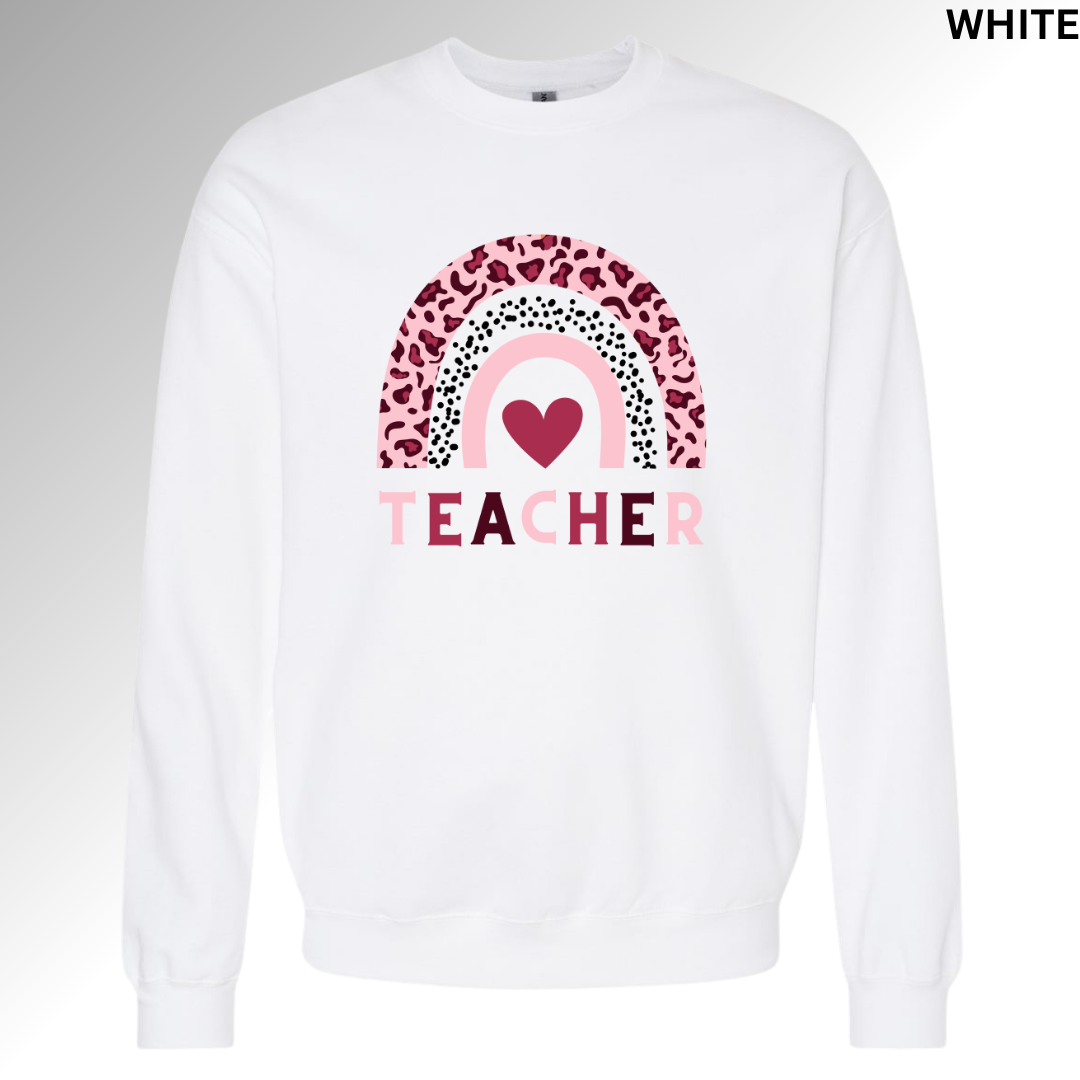 Teacher Heart Rainbow Valentine Sweatshirt | Cute Classroom Love Crewneck