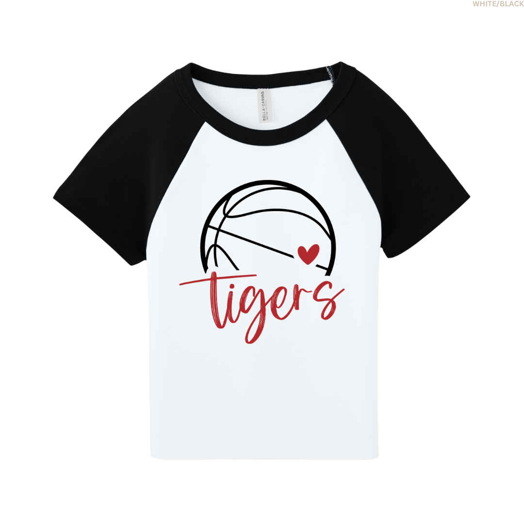 Tigers Basketball Heart Women's Raglan Cropped Baby Tee