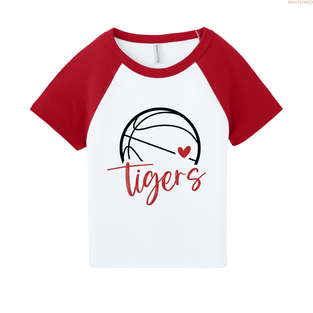 Tigers Basketball Heart Women's Raglan Cropped Baby Tee