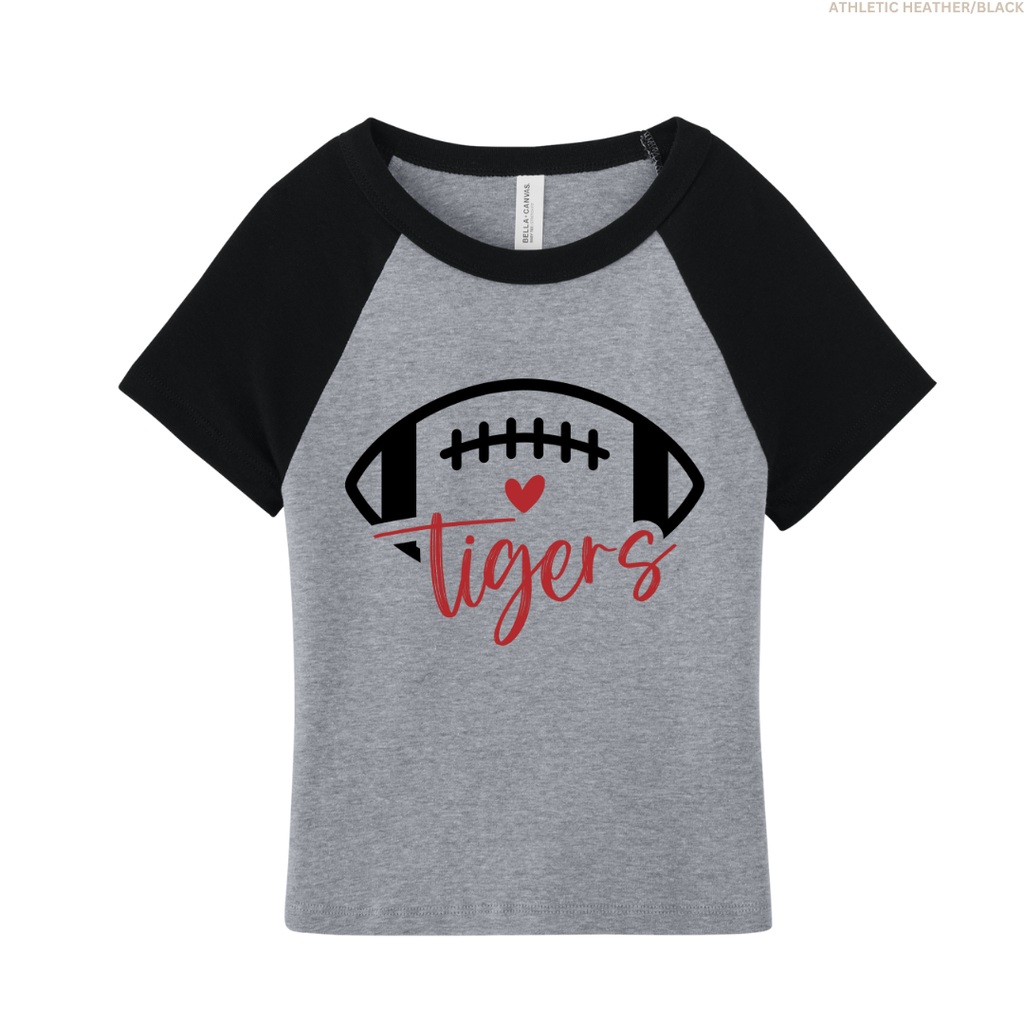 Tigers Football Heart Women's Raglan Cropped Baby Tee