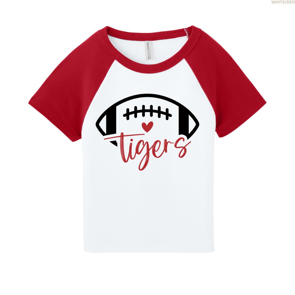 Tigers Football Heart Women's Raglan Cropped Baby Tee
