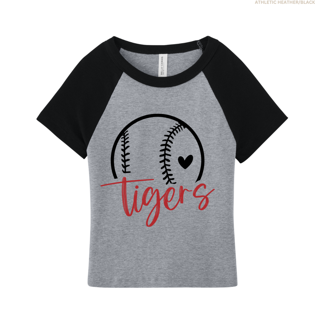 Tigers Baseball Heart Raglan Cropped Baby Tee