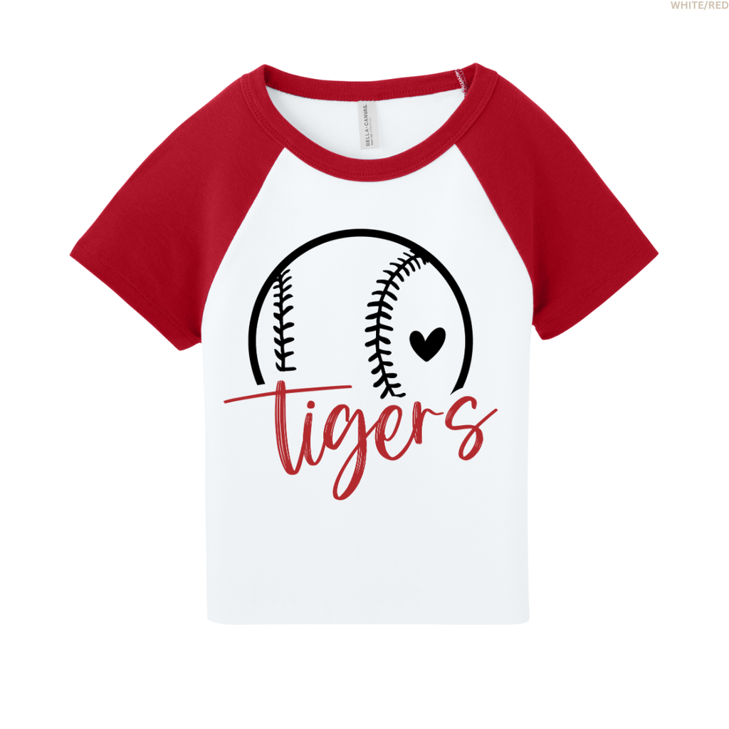 Tigers Baseball Heart Raglan Cropped Baby Tee