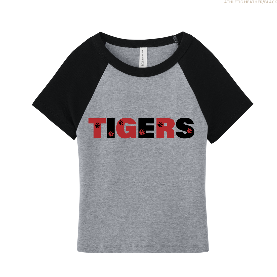 Tigers Paw Prints Women's Raglan Cropped Baby Tee