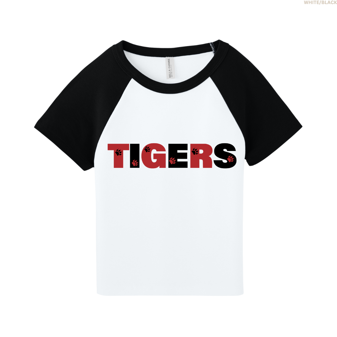 Tigers Paw Prints Women's Raglan Cropped Baby Tee