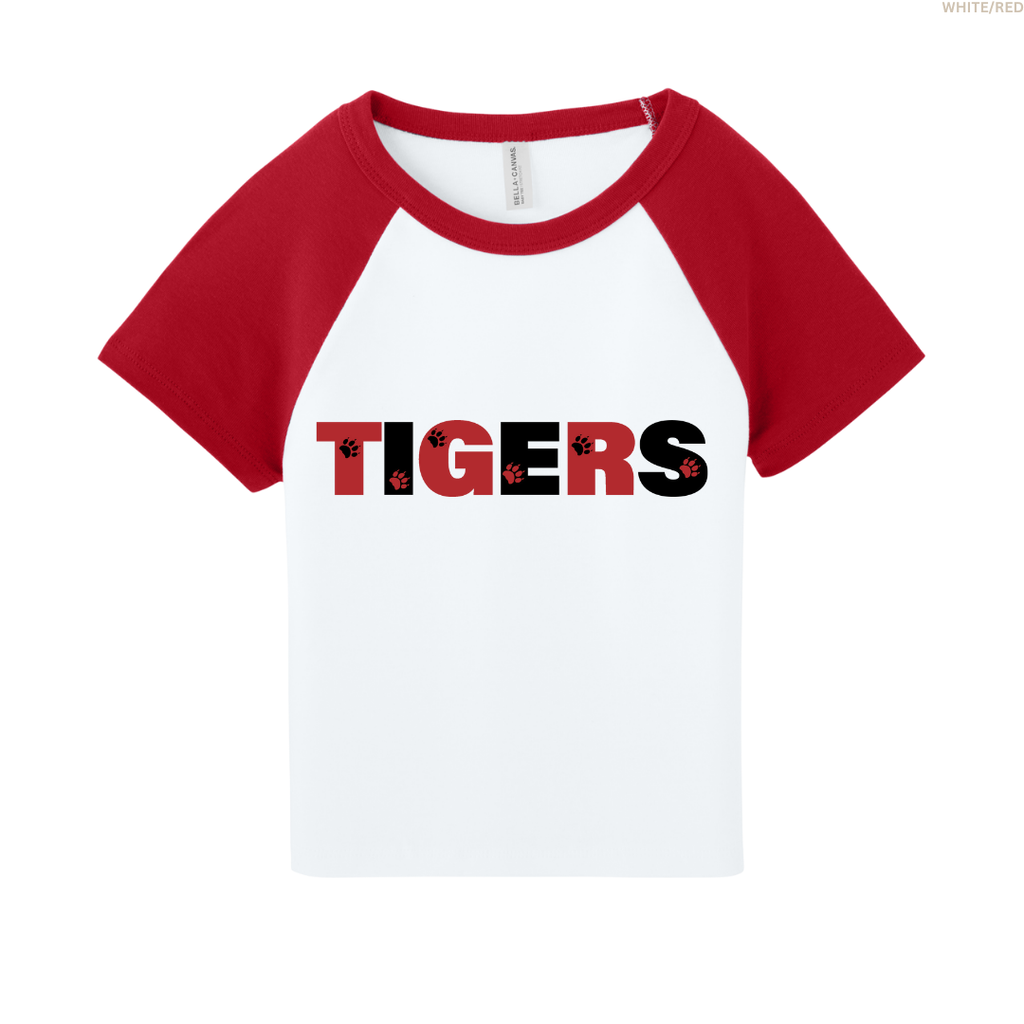 Tigers Paw Prints Women's Raglan Cropped Baby Tee