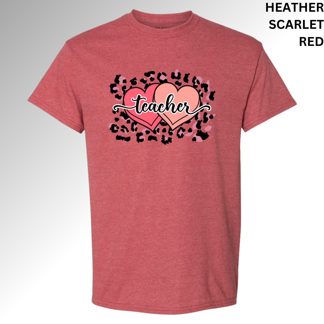Leopard Teacher Heart Valentine T-Shirt | Cute Pink Classroom Tee