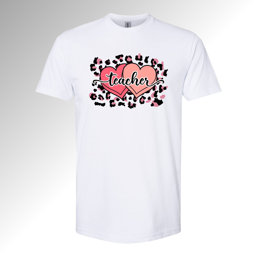 Leopard Teacher Heart Valentine T-Shirt | Cute Pink Classroom Tee