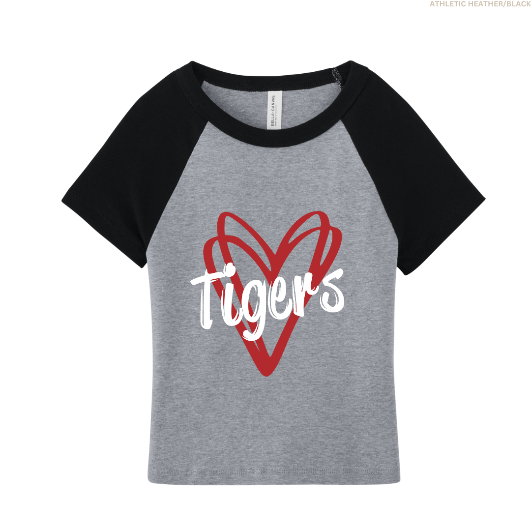 Tigers Double Hearts Women's Raglan Cropped Baby Tee