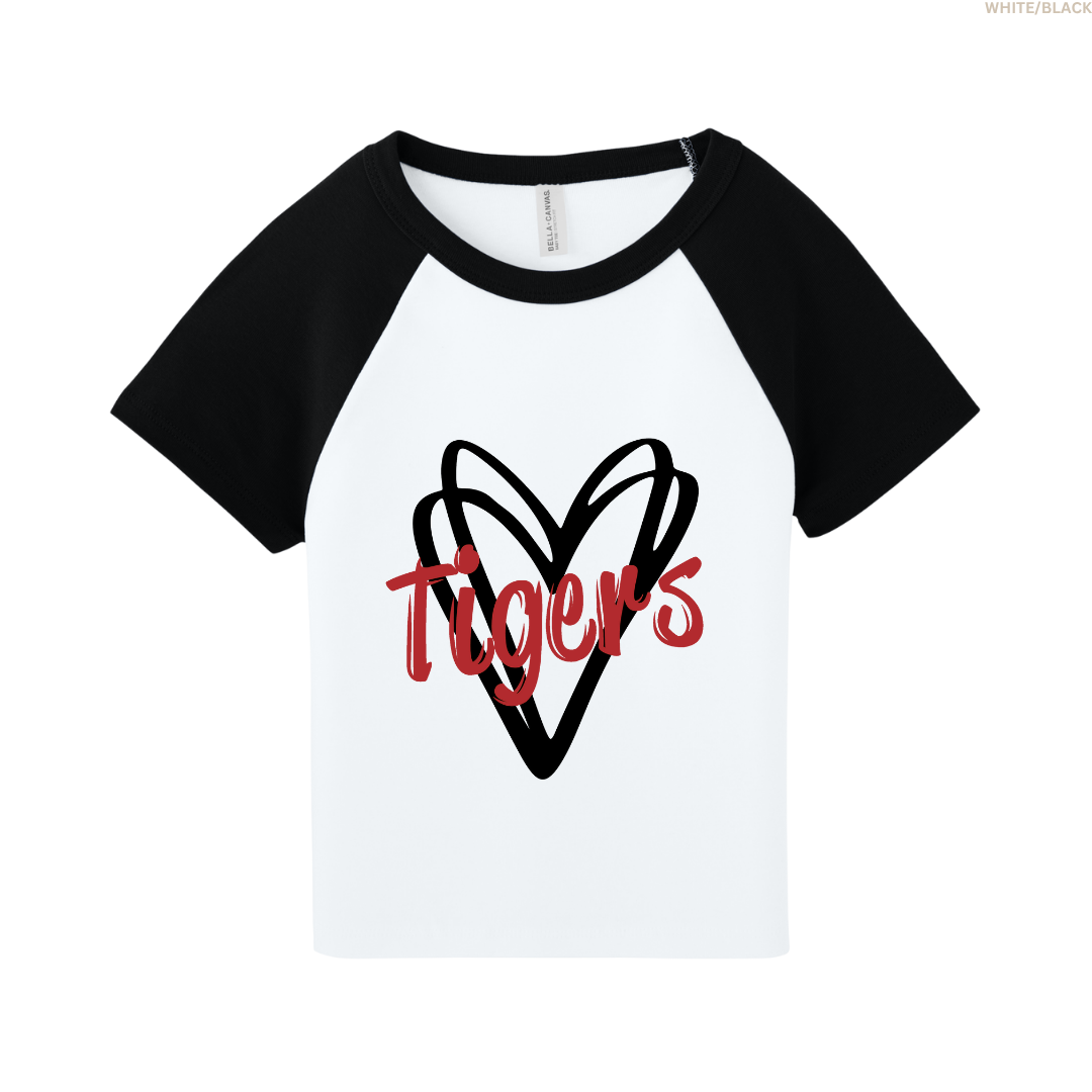 Tigers Double Hearts Women's Raglan Cropped Baby Tee