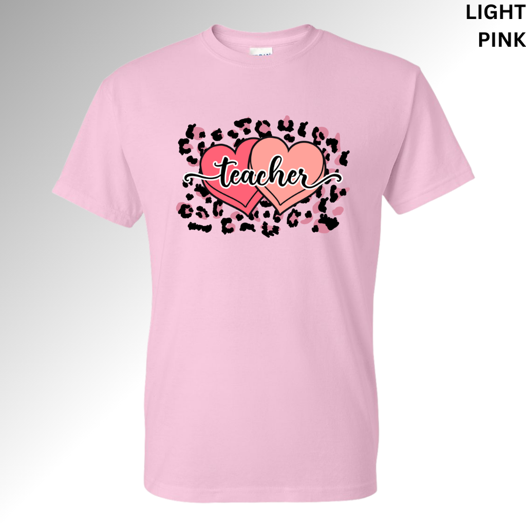 Leopard Teacher Heart Valentine T-Shirt | Cute Pink Classroom Tee