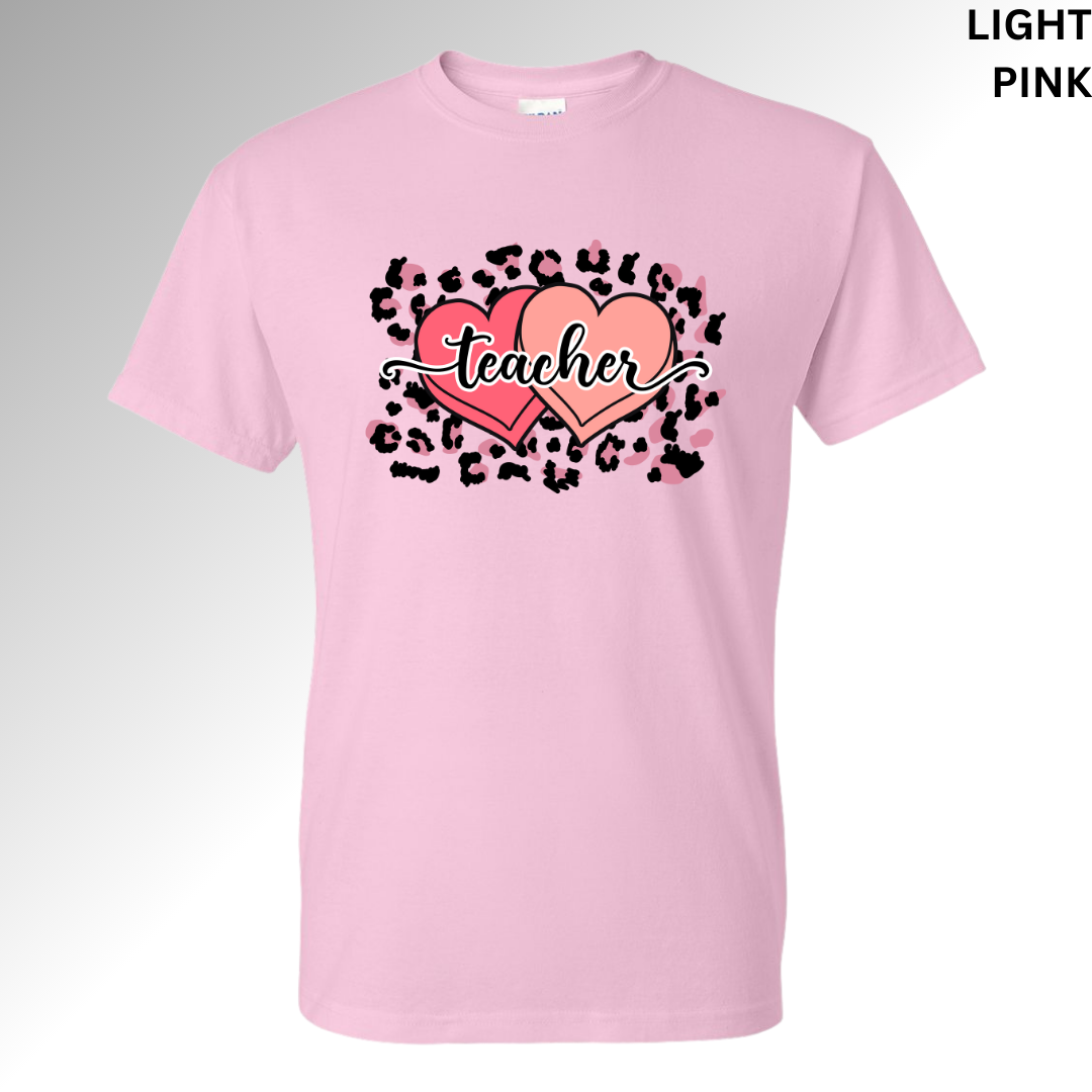 Leopard Teacher Heart Valentine T-Shirt | Cute Pink Classroom Tee