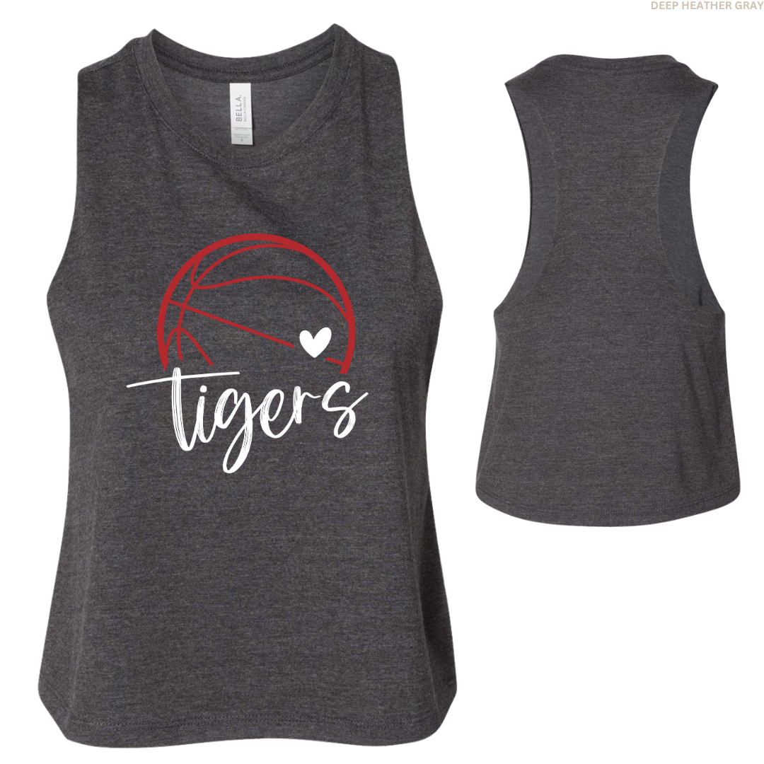 Tigers Basketball Heart Women's Racerback Cropped Tank
